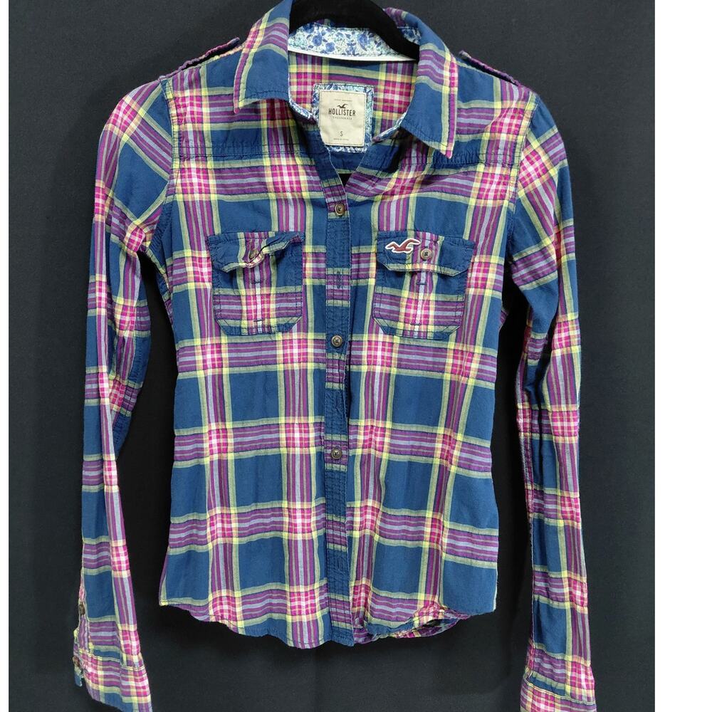 HOLLISTER CALIFORNIA Plaid Button-Up Shirt Blue Pink Woven Size S